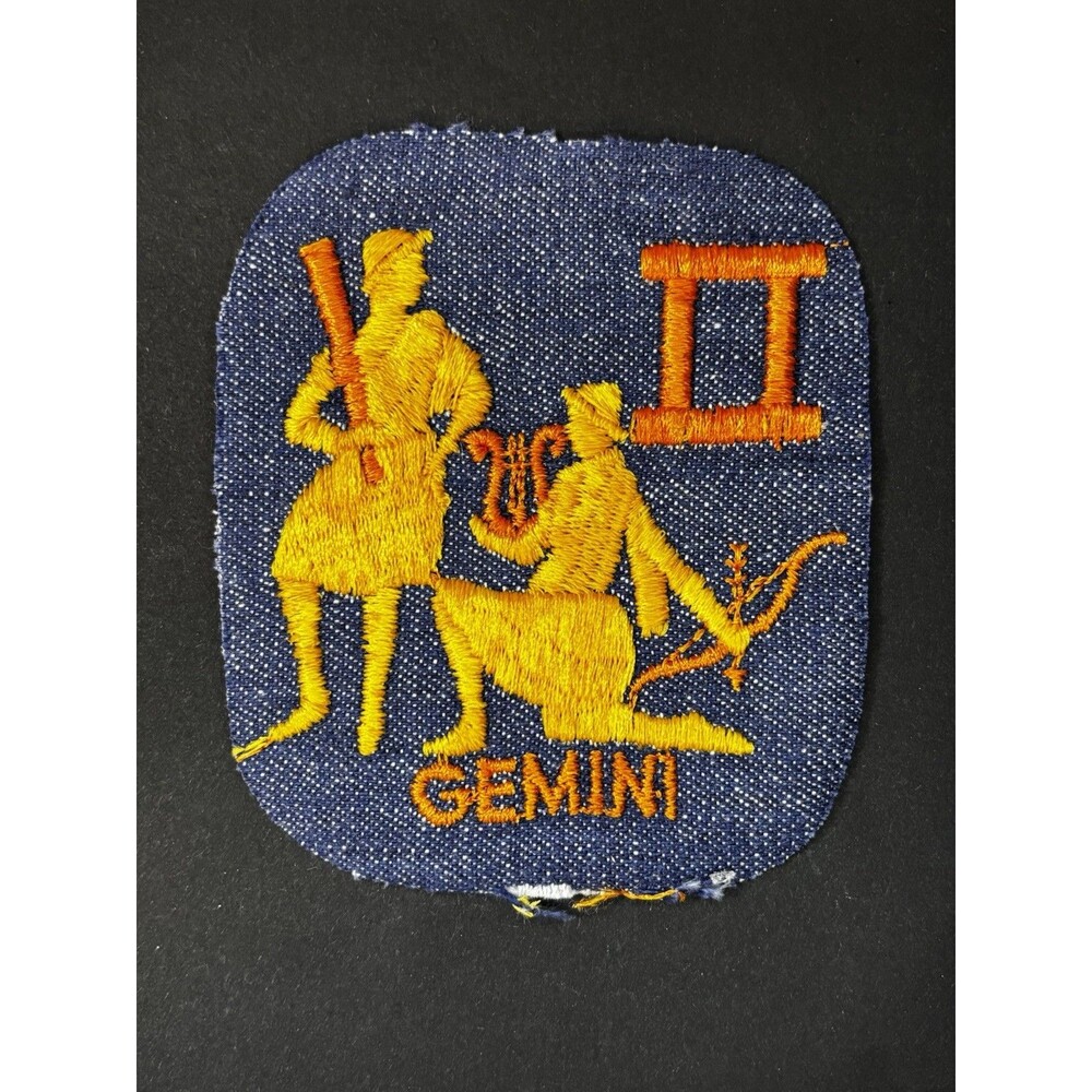 Vintage 1970s Gemini Zodiac Denim Patch Twins Astrology Hippie Sew On Retro 70s